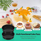 P&P CHEF Non-stick Cake Pan Set of 2, 8 Inch Round Baking Cake Pans Tins for Tier Smash Cakes, Non-Toxic & Solid, Stainless Steel Core & Leak-Proof, 2Pcs