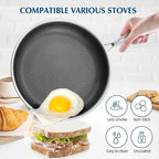 Nonstick Frying Pans, 12 inch Stainless Steel Frying Pan Non Stick with Honeycomb for Kitchen and Camping - Dishwasher and Oven Safe Skillet, Induction Gas Ceramic Cookware.