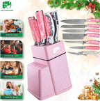 FULLHI 8pcs block Knife Set,chef's Knves Set with Block and Sharpener, Kitchen Knife Set,Multi-colour Handle, Gifts for Men Women
