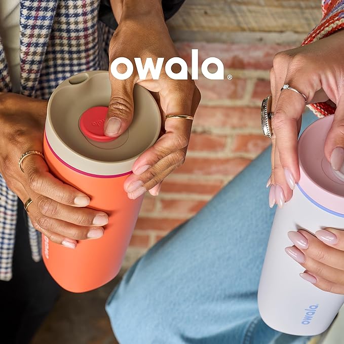Owala SmoothSip Slider Insulated Stainless Steel Coffee Tumbler, Reusable Iced Coffee Cup, Travel Mug, BPA Free 20 oz, Grey/Blue (High Dive) (Pack of 8)