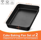 Herogo Rectangle Cake Pan Set of 2, 9 X 13 Inch Non-Stick Baking Pan for Oven, Stainless Steel Black Lasagna Brownies Casseroles Cakes Bakeware, Oven Safe