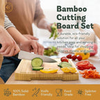 Bambüsi Wood Cutting Boards for Kitchen - Bamboo Cutting Board Set with Deep Juice Groove & Side Handles - Chopping Board Butcher Block for Meat, Vegetables, Charcuterie, Cheese, Serving, or Meal Prep