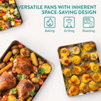 Navaris Baking Sheet Set - 2 Quarter Sheet Pans and Rack 12.2" x 9.6" x 1" (31 x 24.5 x 2.5cm) - 1 Half Sheet Tray and Rack 15.7" x 11.8" x 1" (40 x 30 x 2.5cm)