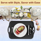 20" x 13" Large Serving Platters for Turkey, Cookie, Cupcakes, Gift Ready Melamine Serving Tray with Handles for Party Entertaining, Raised Dots & Matt Finish, Set of 2, Black
