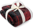 Pavilia Red Plaid Sherpa Throw for Twin, Plush Flannel Fleece Blanket and Throws, Soft Fuzzy Cabin Blanket for Sofa Bed, Warm Cozy Winter Gift, 60x80