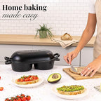nuovva Dutch Oven for Sourdough Bread Baking – Enamelled Cast Iron Bread Loaf Pot – 500°F Oven Safe Non Stick Bread Pot – Double Round Loaf Space, 16.5cm Diameter, Black