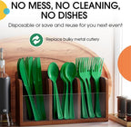 Party Solids Emerald Green Plastic Silverware Heavy Duty 300 Pcs Green Plastic Cutlery Sets, Utensil Sets, 100 Of Each Forks, Knives & Spoons Disposable Cutlery Set, Flatware Set For Party Supplies