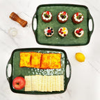 TP Serving Trays with Handles, 17 x 12 Inch Melamine Serving Platters for Food, Meat, Set of 2 Rectangular Trays for Eating, Retro Green