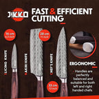 Jikko New Reinforced Carbon Steel Japanese Kitchen Knife Set – DiamondRazor Series – Ultra Sharp Japanese Knife Set & Chef Knife Set with Mahogany Wood Handles – Professional Chef's Knives