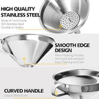 Anaeat 3 Pack Stainless Steel Kitchen Funnel Set, Multi-Use Premium Metal Food Grade Cooking Funnels with 2 Removable Strainer Filter for Transferring Liquid or Dry Ingredients & 1 Pc Cleaning Brush