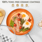 MICHELANGELO Frying Pan with Lid, Nonstick 8 Inch Frying Pan with Ceramic Titanium Coating, Copper Fry Pan with Lid, Small Fry Pan 8 Inch, Nonstick Fry Pans