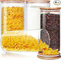 Large Glass Flour and Sugar Containers 180oz x2 & 93oz x2 [Set of 4], Glass Food Storage Containers with Bamboo Lids, Glass Jar with Airtight Lid for Spaghetti Pasta,Rice,Cereal,Coffee, Oat