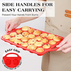 Regular 12 Cup and Mini 24 Cup Nonstick Cupcake Pan Set Silicone Muffin Pan for Baking Silicone Cupcake Mold with Metal Reinforced Frame BPA Free (2 Pcs, Red)