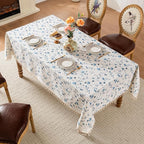 Round Tablecloth Pastoral Style, Waterproof & Stain Resistant Table Cloth Wrinkle Free Table Cover for Dining/Kitchen/Patio, Washable Indoor & Outdoor Use, 55"X55" Blue