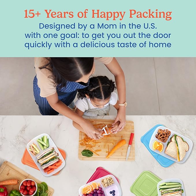 Bentgo Easyboxes - Original Stackable Lunch Boxes - Reusable 3-Compartment Food Containers for Kids and Adults - Bento Lunch Box for Meal Prep, School, & Work - BPA Free, Set of 4 (Classic)