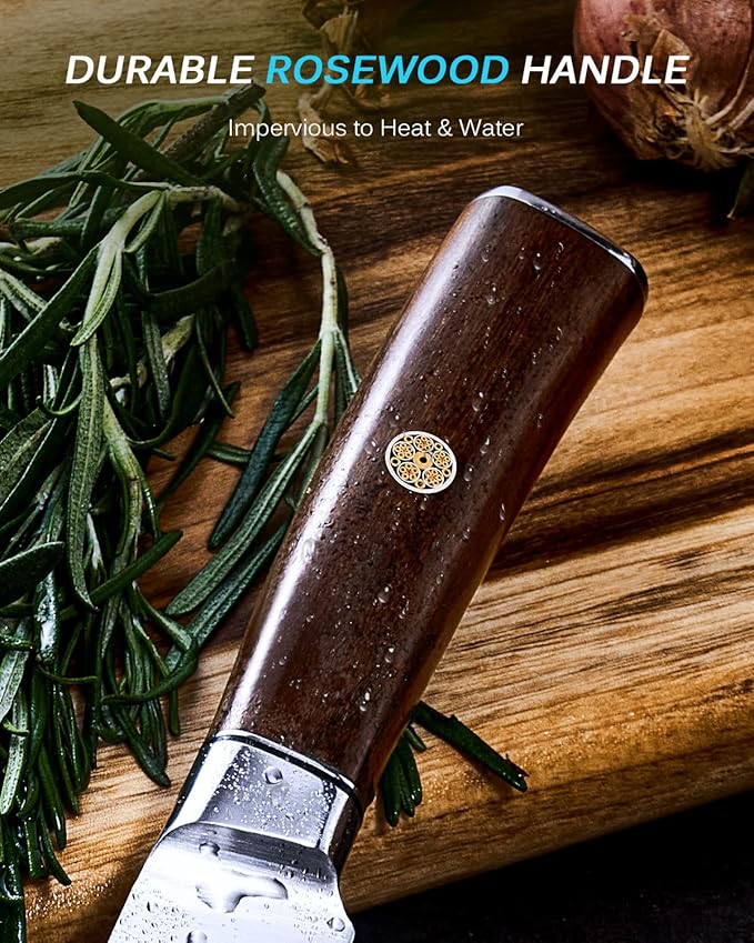 KYOKU 12" Slicing Knife, Daimyo Series Brisket Knife for Meat Cutting with Rosewood Handle, Japanese 440C Stainless Steel Meat Carving Knife for BBQ Brisket Turkey Ham Rib Roast with Sheath and Case