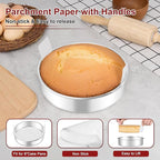 LIANYU 8 Inch Round Cake Pan Set of 2, Stainless Steel Baking Pans with 60 PCS Parchment Paper, Metal Circle Layer Cake Tins for Birthday Christmas Party, Oven & Dishwasher Safe