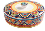 Bico Tunisian Ceramic Tortilla Warmer, 8.9 Inch Tortilla Holder with Lid for Taco Bread Pancake for Mexican Night and Party, Microwave and Dishwasher Safe