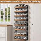 8 Tier Over The Door Pantry Organizer, 2 IN 1 Wall Mount or Hanging Spice Rack Seasoning Shelves with Adjustable Basket, Back of Door Organizer and Storage for Kitchen Cabinet and Room Closet