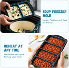Silicone Freezer Tray With Lid, 4 Large 2 Cup Soup Freezer Molds, Soup Freezer Container for Meal Prepping, Large Ice Cube Tray， Perfect for Storing Leftovers, Sauces, Lasagna, 2-Pack