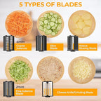 FITNATE Electric Cheese Grater, 250W Electric Slicer Shredder Salad Maker with 5 Replaceable Stainless Blades, Kitchen Chopper Vegetable Cutter for Cheese, Fruits, Vegetables