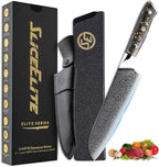 SliceElite Elite Series 7 Inch Santoku Knife VG10 Damascus Steel Forged Carbon Fiber Handle Dual Protection Cutting Kitchen Tool Sharp Vegetable Meat Chopping BBQ Chef Slicing Cleaver Camping Butcher