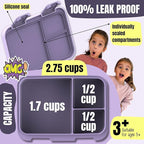 BEARFOOT Kids Lunch Box with Compartments – Compact & Lightweight | Leak-Proof, BPA-Free, Dishwasher & Microwave Safe | Hand-Drawn Design for Preschool, School, Travel (Dog & Cat Purple, 2.75 Cups)
