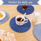 SHACOS 8 Inches Trivets for Hot Dishes, 4 Pieces Cotton Trivets Mats for Kitchen, Hot Pads for Countertops and Table, Heat-Resistant Pot Holders for Hot Pots and Pans(Deep Blue, 4pcs)