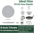 8 Inch Trivets for Hot Dishes, Hot Pots and Pans, Thick Heat Resistant Large Coaster for Kitchen, Hot Pads, Kitchen Essentials, Kitchen Decor for Table & Countertop, 6 Pcs