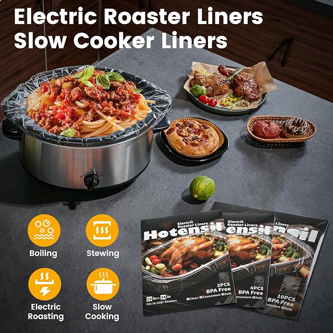 Electric Roaster Liners & Slow Cooker Liners, 10 Count 34 x 18 Inch Universal Fit for 16-22 Quart Roasters, Mess-Free Cooking, Disposable Oven Liners for Easy Cleanup, Cooking Bag