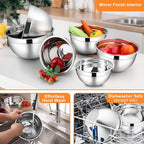 LIANYU Stainless Steel Mixing Bowl Set of 6, Metal Nesting Salad Bowl, Extra Large 7 & 3.5 & 2.5 & 2 & 1.5 & 1QT, Kitchen Bowls for Cooking, Storage, Serving, Dishwasher & Freezer Safe, Multi-Color
