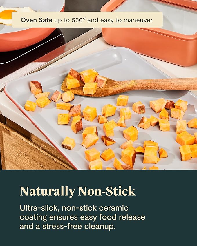 Caraway Non-Stick Ceramic Baking Sheet - Naturally Slick Ceramic Coating - Non-Toxic, PTFE & PFOA Free - Perfect for Baking, Roasting, and More - Medium (15" x 10") - White