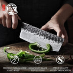 MITSUMOTO SAKARI Nakiri Chef Knife 7 inch - Hand Forged Japanese Kitchen Knives, 3-Layer 9CR18MOV High Carbon Steel, Rosewood Handle & Sandalwood Box