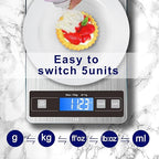 hito 22lb Food Scale, Digital Kitchen Scale with Type-C & Battery Dual Charging, 1g/0.1oz Precision, Waterproof LCD Display, Stainless Steel & Tempered Glass for Cooking, Baking (Ash Silver)