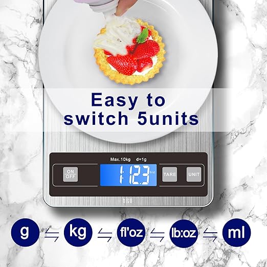 hito 22lb Food Scale, Digital Kitchen Scale with Type-C & Battery Dual Charging, 1g/0.1oz Precision, Waterproof LCD Display, Stainless Steel & Tempered Glass for Cooking, Baking (Ash Silver)