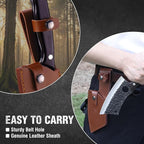Mossy Oak Meat Cleaver Knife, Butcher Knife with Genuine Leather Sheath, Hand Forged Kitchen Knife Full Tang Handle for Meat and Vegetable Cutting, Outdoor Cooking and Camping