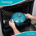 Cast Iron Dutch Oven with Lid – Non-Stick Ovenproof Enamelled Casserole Pot – Sturdy Dutch Oven Cookware – Teal, 5-Quart, 24cm – by Nuovva