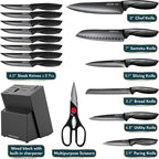 Home Hero Kitchen Knife Set - Wooden Knife Block Organizer - High Carbon Stainless Steel Blades - Ergonomic Handles with Built-In Sharpener & Kitchen Scissors - 16-Pc, Black