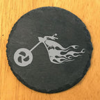 Ride The Fire: Flaming Chopper Motorcycle Coasters - Round Slate - Set of 5