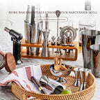 KITESSENSU Cocktail Shaker Set with Carry Case: Vacuum Insulated Martini Shaker with Built-in Strainer, 2 Martini Glasses, Measuring Jigger, Bar Mixing Spoon & Cocktail Recipes, Travel Bar Tool Set