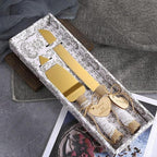 TANG SONG Rustic Style Stainless Steel Wedding Cake Knife and Serving Set Resin Plastic Handle with Twine Heart Love Wood Tag and Burlap Lace Design（Gold）