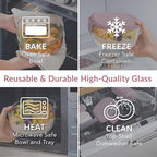 Bentgo Glass All-in-One Salad Container - Large 61-oz Salad Bowl with Lid, 4-Compartment Bento-Style Tray, 3-oz Sauce Container, and Reusable Fork - Dishwasher, Microwave, and Oven Safe (Rose)