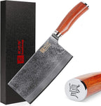 SUNLONG Meat Cleaver 7 inch Chinese Vegetable Cleaver -Japanese Hammered Damascus Steel-Bloodwood Handle