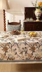 ISAENNE Designer Vintage Linen Small Table Cloth for Rectangle Table,Floral and Bird Pattern Tablecloths,Fall Wrinkle Resistant Decor Tablecloth for Dining Kitchen Party,55"*71"-Murad A