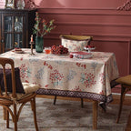 patdrea Designer Linen Extra Long Rectangular Table Cloth,Vintage Red Floral Tablecloth,Breathable Table Cover for Kitchen Dining,Tea Party,Christmas,Thanksgiving,Holiday,63"x110"-Newmari