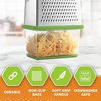 Spring Chef Professional Green 10" Parmesan Cheese Grater With Container, Stainless Steel Food Grater for Kitchen with Handle, 4 Sided Carrot Shredder, Handheld Vegetable & Cabbage Shredder