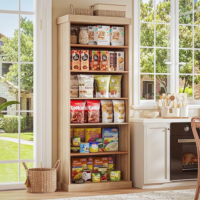 70.8" Tall Brown Bookshelf with Glass Doors, Farmhouse Modular Bookcase with 6-Tier Adjustable Shelves, Large Storage Cabinet for Home Office, Living Room, Set of 3