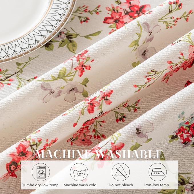 Rectangle Tablecloth Pastoral Style, Waterproof & Stain Resistant Table Cloth Wrinkle Free Table Cover for Dining/Kitchen/Patio, Washable Indoor & Outdoor Use, 55"X120" Red