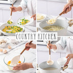 Country Kitchen Non Stick Silicone Utensil Set with Rounded Wood Handles for Cooking and Baking, 8 Piece Set, Khaki