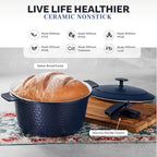 Gotham Steel Hammered 5 Qt Lightweight Dutch Oven Pot with Lid & Holders, Ceramic Non Toxic, Oven Safe & Even Heat Retaining Dutch Oven for Bread Baking Sourdough, Soup, 70% Lighter than Cast Iron